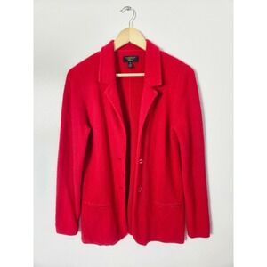 Charter Club Luxury 100% Cashmere Blazer Jacket Red Notched Lapel Sweater Med M